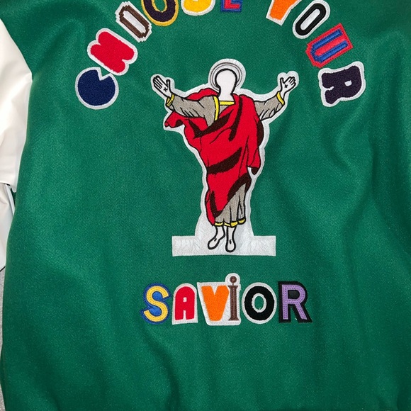 Saint Savior Graphic Print Varsity Jacket Vintage Baseball Jacket Large - Picture 7 of 7